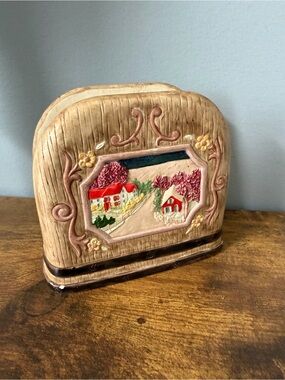 Vintage Duncan Enterprises 1983 Ceramic Napkin Holder Farmhouse Hand Painted
